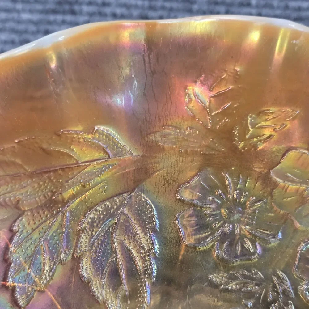 Marigold Carnival Glass Candy Bowl Grapevine Pattern Vintage Home Decoration